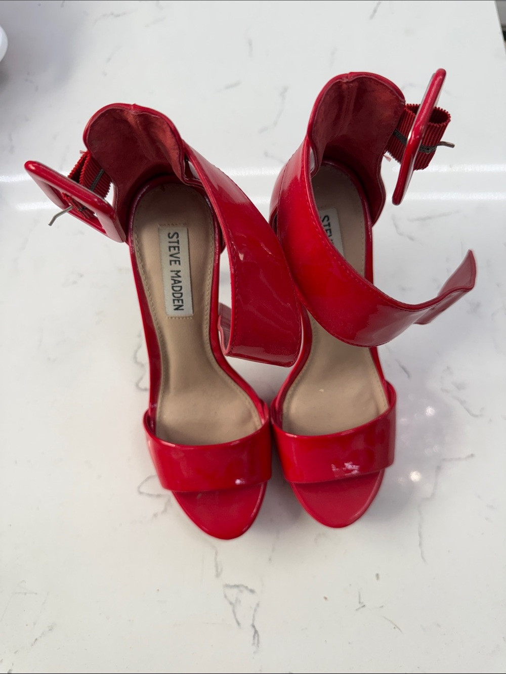 Steve Madden Red Patent Open-Toe Ankle-Strap Heels